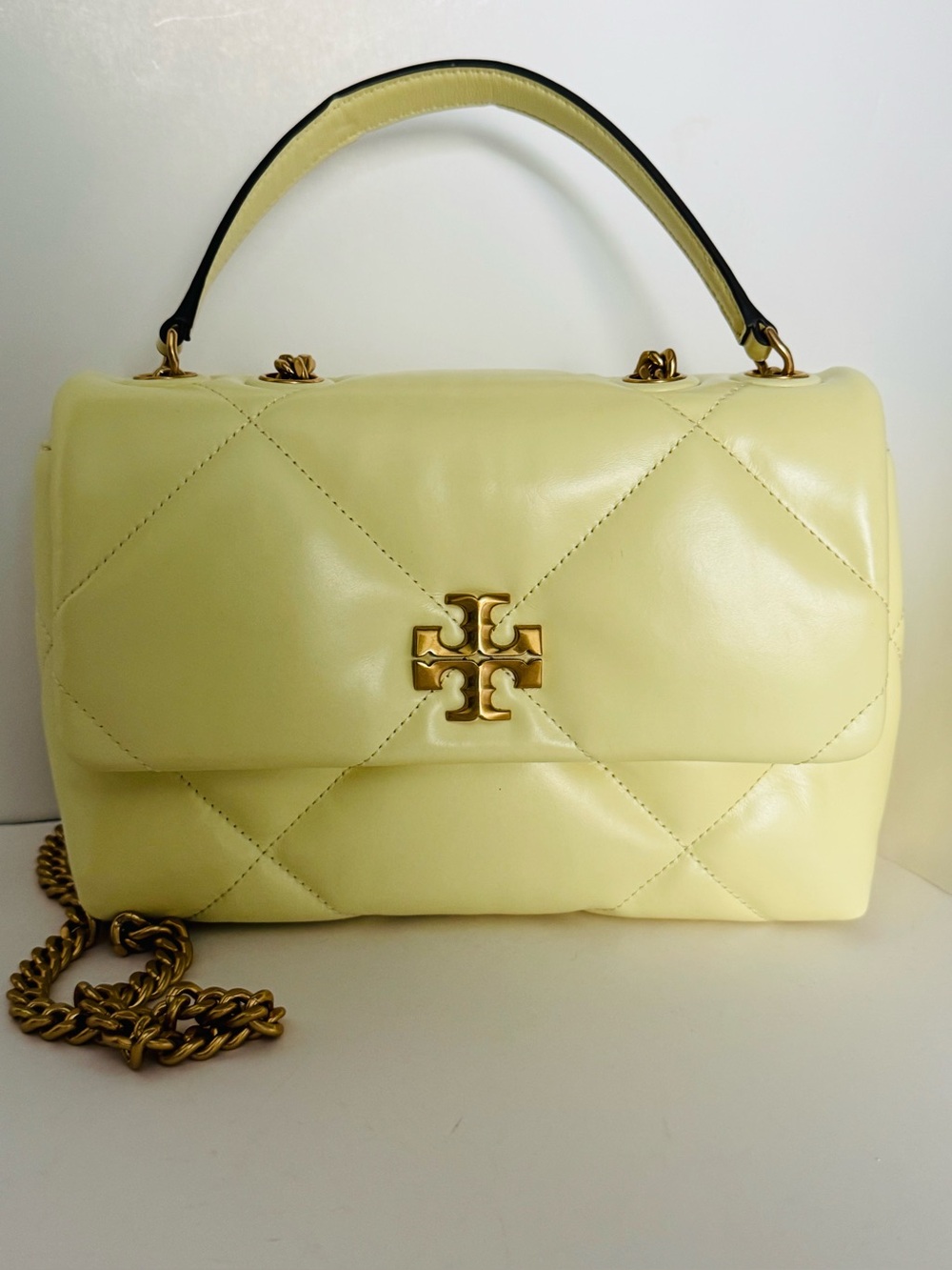 Tory Burch Small Kira Diamond Quilt Shoulder Bag Pale Yellow Frozen Zest NWOT - Picture 7 of 14